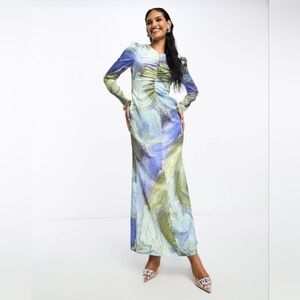 Multicolor Ruched Maxi Dress